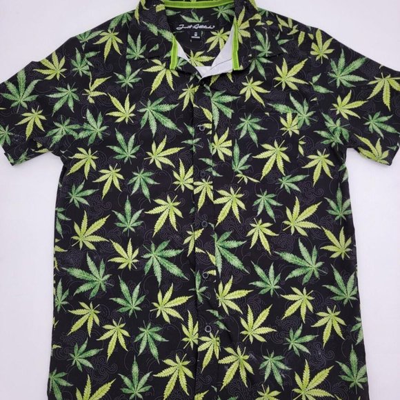 Marijuana All Over Print Button Up Shirt Men's Medium - Hawaiian Style Pot Ganja - Picture 1 of 6